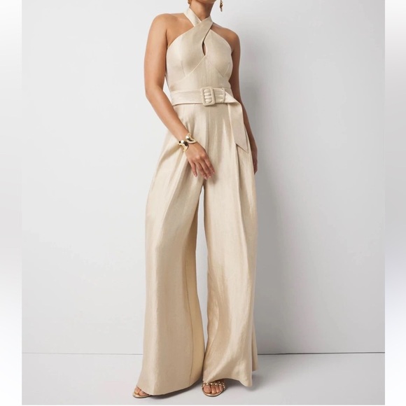 White House Black Market Dresses & Skirts - NEW WHBM $220 Belted Elegant Cream Halter jumpsuit sizes various